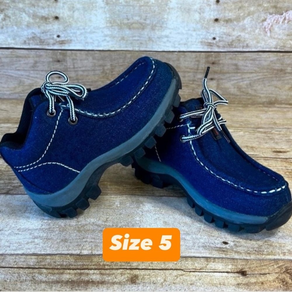 Redhawk Infant Boys Blue Denim Moccasin Boots‎ Size 5 Lace Up Lug Sole Shoes